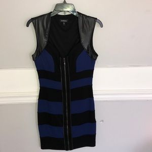 Bebe Blue & Black Zipper Up Cocktail Dress